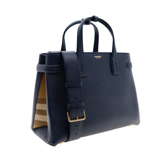 Burberry Handbags - Burberry Medium Banner House Check Derby Leather Tote Shoulder Bag Regency Blue